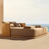 Modern Luxury Outdoor Garden Furniture Eco-Friendly Waterproof Teak Wood Sofa Set with Cushions for Courtyard Villa Hotel Use