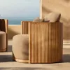 Modern Luxury Outdoor Garden Furniture Eco-Friendly Waterproof Teak Wood Sofa Set with Cushions for Courtyard Villa Hotel Use