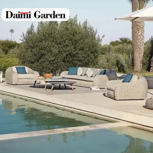 Modern Luxury Rattan Outdoor Sofa Set for Apartment Courtyard Park Villa Hotel Use-Waterproof Eco-Friendly Customized Service