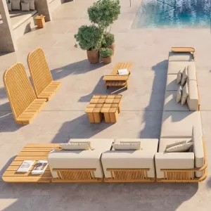Modern Luxury Waterproof Teak Outdoor Sofa Set for Villa Hotel Use Durable Garden Sectional Furniture