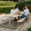 Modern Outdoor Connected Table Chair Set Long Bench Coffee Lounge Patio Teak Stainless Steel Park Chair Courtyard Comfortable