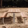 Modern Outdoor Connected Table Chair Set Long Bench Coffee Lounge Patio Teak Stainless Steel Park Chair Courtyard Comfortable