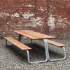 Modern Outdoor Connected Table Chair Set Long Bench Coffee Lounge Patio Teak Stainless Steel Park Chair Courtyard Comfortable