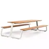 Modern Outdoor Connected Table Chair Set Long Bench Coffee Lounge Patio Teak Stainless Steel Park Chair Courtyard Comfortable