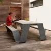 Modern Outdoor Dining Table and Chair Set with Long Bench Waterproof Teak and Stainless Steel Garden Furniture