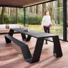 Modern Outdoor Dining Table and Chair Set with Long Bench Waterproof Teak and Stainless Steel Garden Furniture