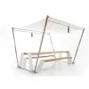 Modern Outdoor Dining Table and Chair Set with Long Bench Waterproof Teak and Stainless Steel Garden Furniture