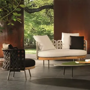 Modern Outdoor Hotel Courtyard Garden Sofa Set with Aluminum Frame Rope Webbing Waterproof Eco-Friendly Wood Furniture