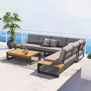 2025 Modern Outdoor Luxury Aluminum L-Shaped Sofa Set with PE Wicker Rattan Durable Villa Courtyard Garden Furniture