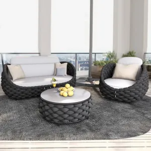 Modern Outdoor Sofa Set with Waterproof Cushions-Rattan Garden Furniture for Apartment Park Hotel Villa Use