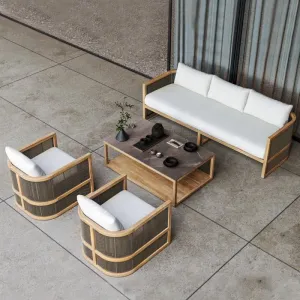 Modern Outdoor Solid Wood Sofa Set Anti-Corrosion Garden Furniture for Villa Hotel Balcony Courtyard Park HomeStay