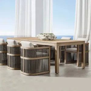 Modern Outdoor Teak Dining Furniture Set-Waterproof Durable Dining Chair Rectangle Table for Hotel Garden Villa Courtyard Use