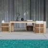 Modern Outdoor Teak Dining Furniture Set-Waterproof Durable Dining Chair Rectangle Table for Hotel Garden Villa Courtyard Use