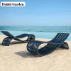 Modern Outdoor Teak Rattan Woven Full Color Printed Daybed Chaise Lounge Waterproof Sunproof Eco-Friendly Durable Park
