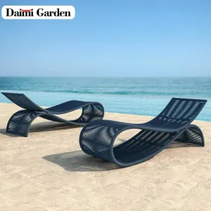 Modern Outdoor Teak Rattan Woven Full Color Printed Daybed Chaise Lounge Waterproof Sunproof Eco-Friendly Durable Park