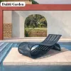 Modern Outdoor Teak Rattan Woven Full Color Printed Daybed Chaise Lounge Waterproof Sunproof Eco-Friendly Durable Park