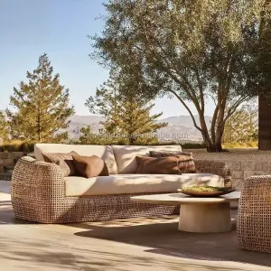 Modern Rattan Sofa Set-Patio Sectional Modular Outdoor Furniture Waterproof Cushions Weather Resistant for Living Room Park Use