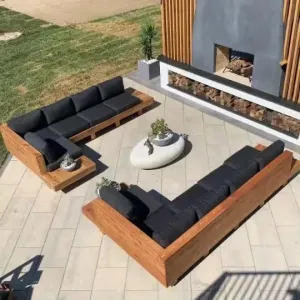 Modern Rattan Sofa Set with Waterproof Cushions Sectional L Shape Outdoor Sofa for Villa Garden Patio Hotel Use