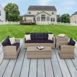 Modern Rattan Wicker Sofa Set with Waterproof Cushions for Villa Courtyard Garden Outdoor Use-Durable Eco-Friendly