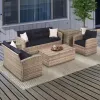 Modern Rattan Wicker Sofa Set with Waterproof Cushions for Villa Courtyard Garden Outdoor Use-Durable Eco-Friendly