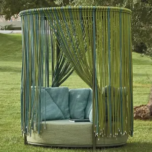 Modern Round Outdoor Courtyard Garden Sofa Set with Colorful Rope Woven Sunbed Waterproof Material for Park Use
