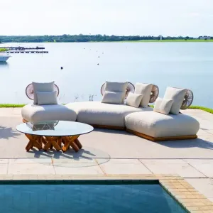 Modern Solid Wood Furniture Teak Outdoor Sofa Set Luxury Furniture Terrace Hotel Outdoor Coffee Table Garden Furniture