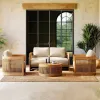Modern Solid Wood Outdoor Sofa Set-All Weather Durable Courtyard Patio Furniture with Waterproof Cushions