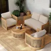 Modern Solid Wood Outdoor Sofa Set-All Weather Durable Courtyard Patio Furniture with Waterproof Cushions