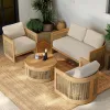 Modern Solid Wood Outdoor Sofa Set-All Weather Durable Eco-Friendly Patio Furniture Waterproof Cushions for Hotel Apartment Use