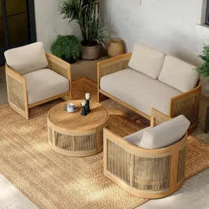 Modern Solid Wood Outdoor Sofa Set-All Weather Durable Eco-Friendly Patio Furniture Waterproof Cushions for Hotel Apartment Use