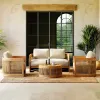 Modern Solid Wood Outdoor Sofa Set-All Weather Durable Eco-Friendly Patio Furniture Waterproof Cushions for Hotel Apartment Use