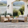 Modern Solid Wood Outdoor Sofa Set-All Weather Durable Eco-Friendly Patio Furniture Waterproof Cushions for Hotel Apartment Use