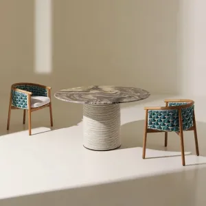 Modern Style Outdoor Dining Teak Table and Chairs Set with Waterproof Woven Rope Design for Patio and Garden