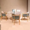 Modern Style Outdoor Dining Teak Table and Chairs Set with Waterproof Woven Rope Design for Patio and Garden