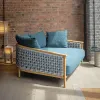 Modern Style Outdoor Dining Teak Table and Chairs Set with Waterproof Woven Rope Design for Patio and Garden