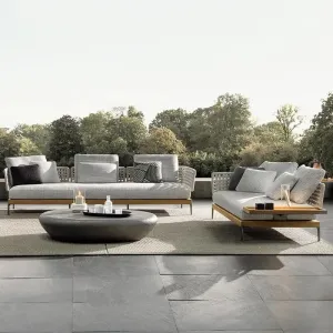 Modern Style Outdoor Rattan Sofa Set Waterproof Woven Rattan Art for Courtyard Terrace Balcony Living Hotel Park