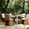 Modern Teak Outdoor Dining Chair and Table Set with Aluminium Frame Rope Woven Waterproof Cushions for Garden Courtyard Use