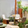 Modern Teak Outdoor Dining Chair and Table Set with Aluminium Frame Rope Woven Waterproof Cushions for Garden Courtyard Use