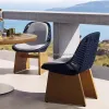 Modern Teak Outdoor Dining Chair and Table Set with Aluminium Frame Rope Woven Waterproof Cushions for Garden Courtyard Use