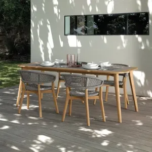 Modern Teak Waterproof Comfortable Leisure Outdoor Furniture Garden Rectangle Table with Chairs Rope Woven Dining Set