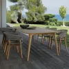 Modern Teak Waterproof Comfortable Leisure Outdoor Furniture Garden Rectangle Table with Chairs Rope Woven Dining Set
