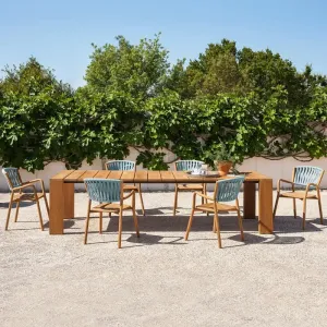 Modern Teak Woven Rope Outdoor Dining Set for Patio Garden Hotel Use-Durable Table and Chairs