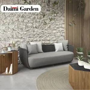 Modern Villa Outdoor Custom Rattan Wicker Garden Furniture Metal Frame Sofa Waterproof Durable Set Courtyard Apartment Hotel