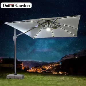 Modern Waterproof Aluminum Outdoor Umbrella with Granite Base-Large Sunshade for Courtyard Terrace Balcony