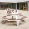 Modern Waterproof Durable Comfortable Outdoor Teak Coffee Lounge Stainless Steel Park Chair Set Connected Table Long Bench for