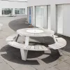 Modern Waterproof Durable Comfortable Outdoor Teak Coffee Lounge Stainless Steel Park Chair Set Connected Table Long Bench for