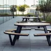 Modern Waterproof Durable Comfortable Outdoor Teak Coffee Lounge Stainless Steel Park Chair Set Connected Table Long Bench for