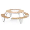 Modern Waterproof Durable Comfortable Outdoor Teak Coffee Lounge Stainless Steel Park Chair Set Connected Table Long Bench for