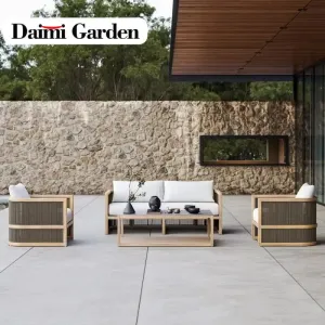 Modern Waterproof Teak Eco-Friendly Villa Park Patio Furniture Set Garden Wood Sofa Sectional Outdoor Use-for Beach Courtyard