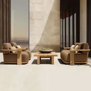 New Style American Design Outdoor Teak Sofa With Thick Cushion Patio Furniture Natural Solid Teak Wood Garden Sofas